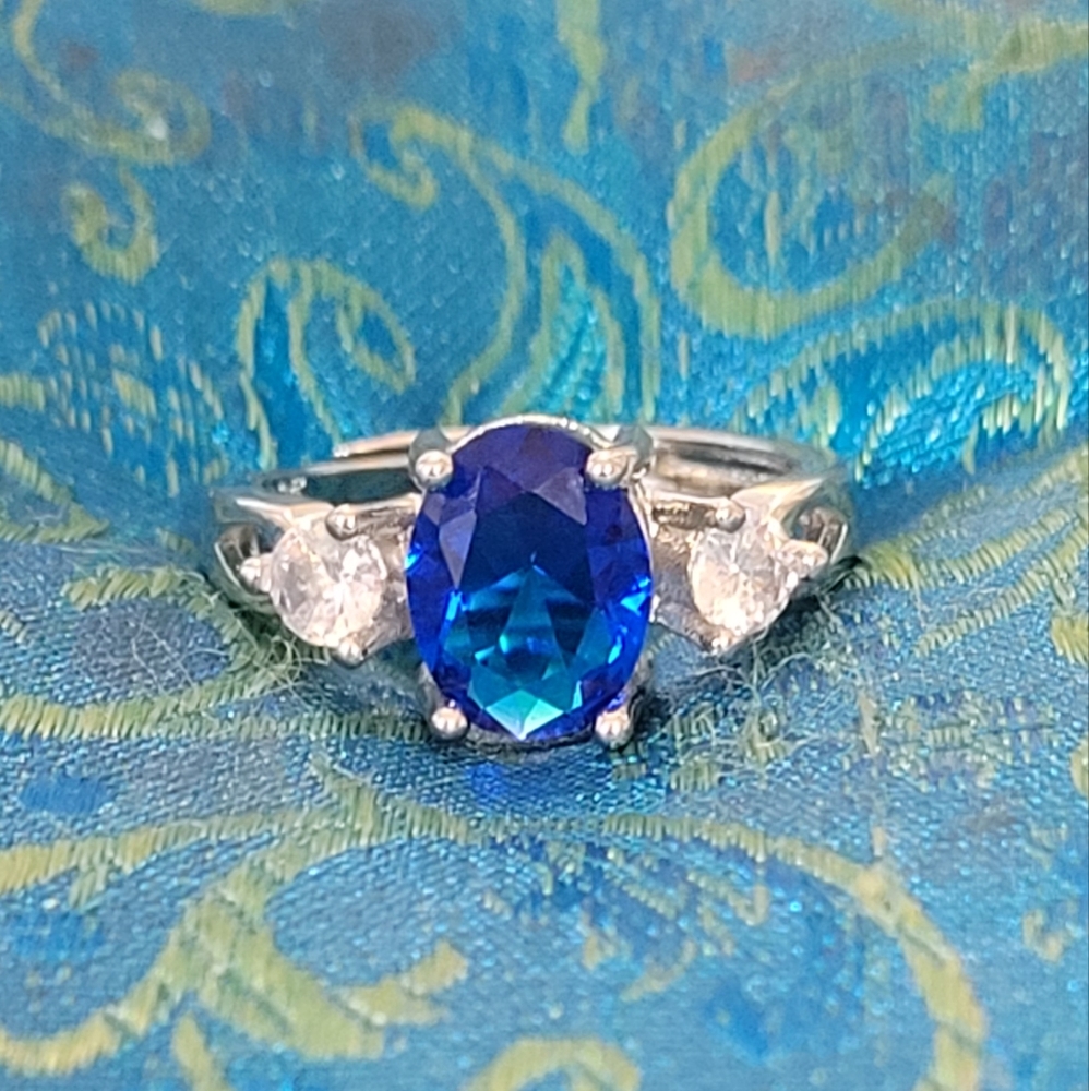 S925 Dark Blue & White Zircon  Ring - Picture 2 of 8